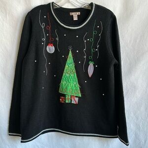 White Stag black Christmas sweater with appliqués, size L